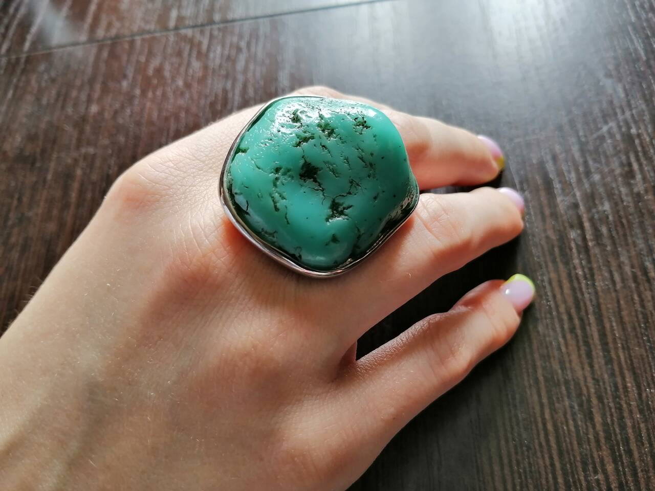 Крупное винтажное кольцо с натуральным  голубым камнем. Бохо. Винтаж укнисекс в Москве фото 3 Личные вещи Москва