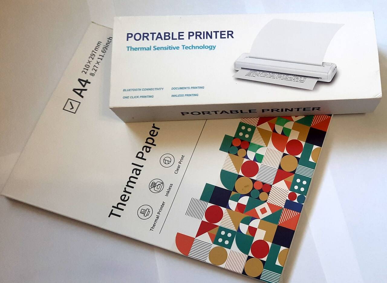 Принтер А4, портативный, чёрно-белый, с блютузом