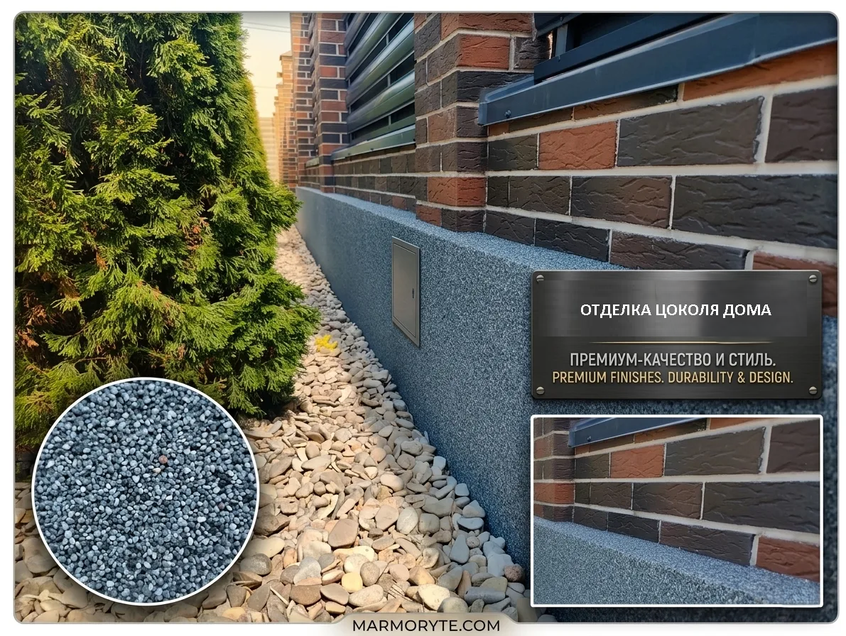 Профессиональная отделка цоколя штукатуркой «Короед» 