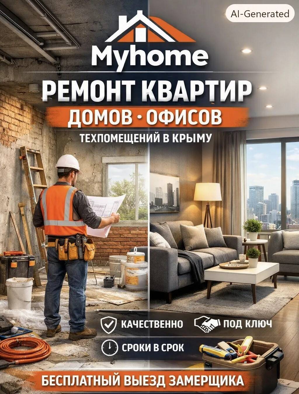 Ремонт квартир, домов, офисов и тех помещений.